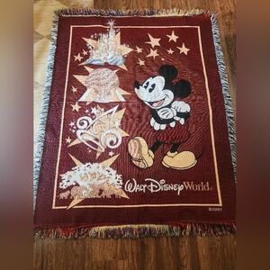 Disney Tapastry Throw Blanket with Mickey Mouse - Burgundy and Gold